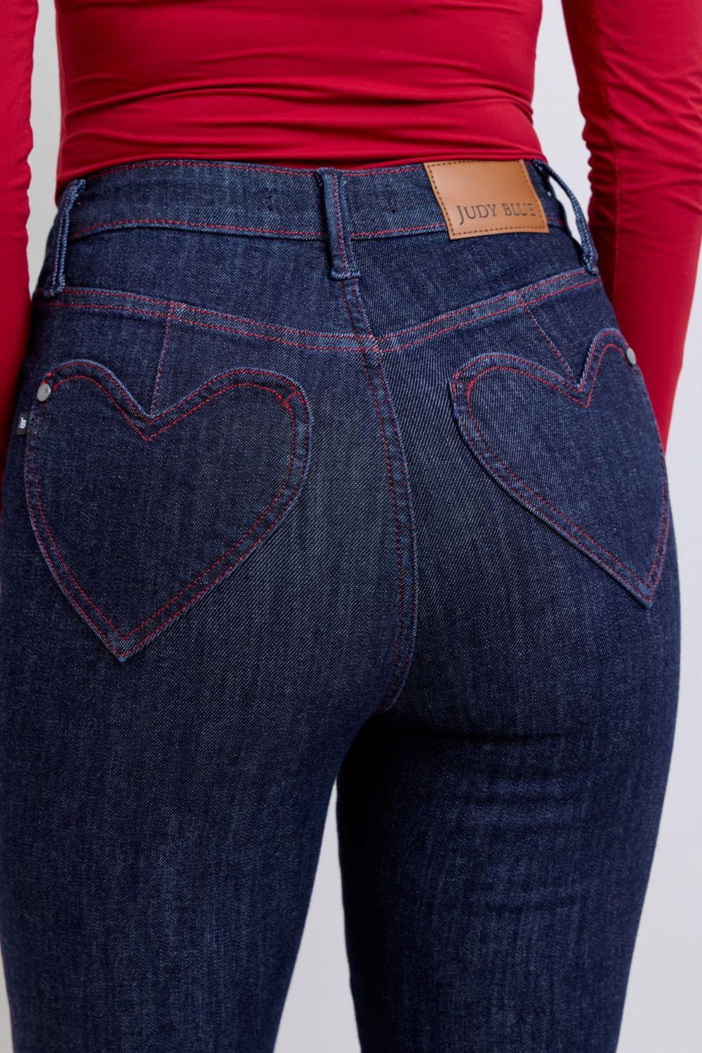 Full Size Heart Shaped Back Pockets Skinny Jeans - Trendy by Luna