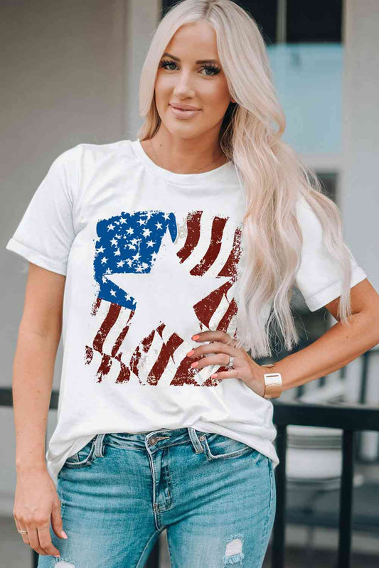 US Flag Graphic Round Neck Tee - Trendy by Luna