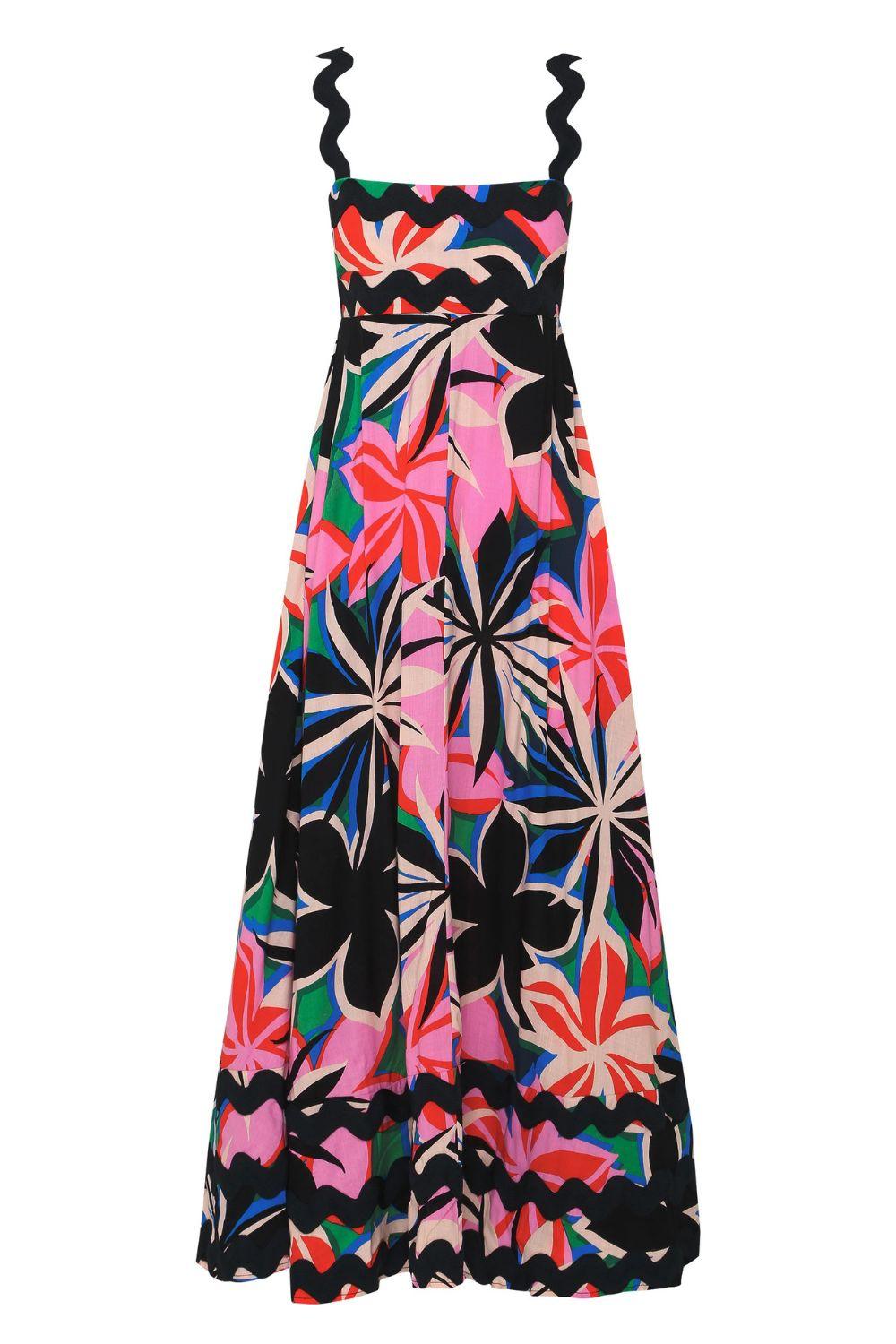 Printed Square Neck Wide Strap Dress - Trendy by Luna