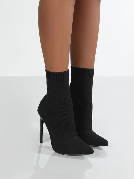 Mesh Point Toe Stiletto Boots - Trendy by Luna