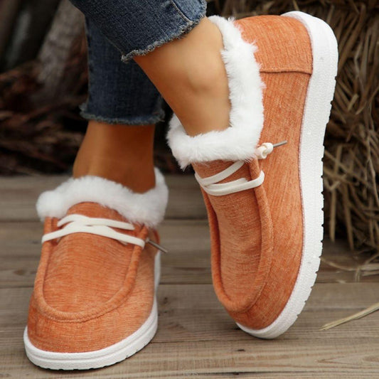 Lace Up Round Toe Furry Sneakers - Trendy by Luna