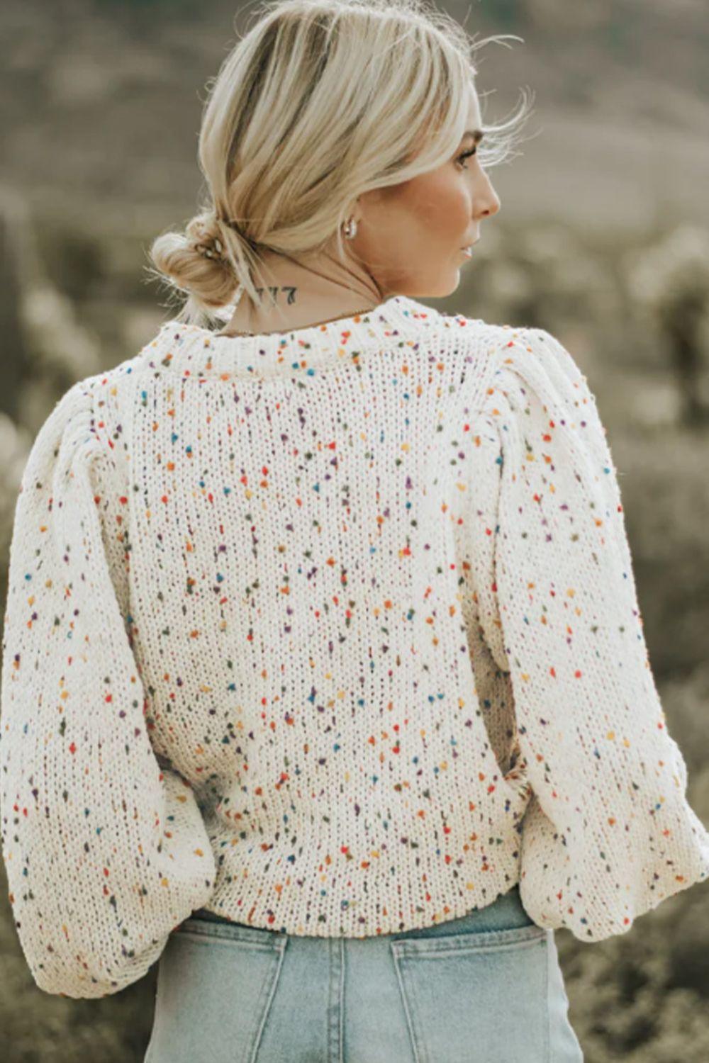 Confetti Round Neck Long Sleeve Sweater - Trendy by Luna