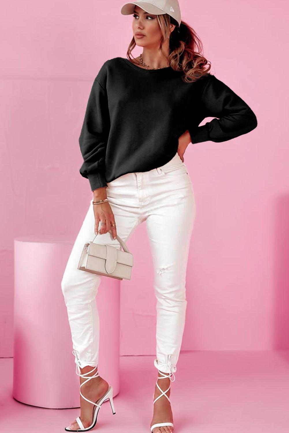 Bow Cutout Round Neck Long Sleeve Sweatshirt - Trendy by Luna