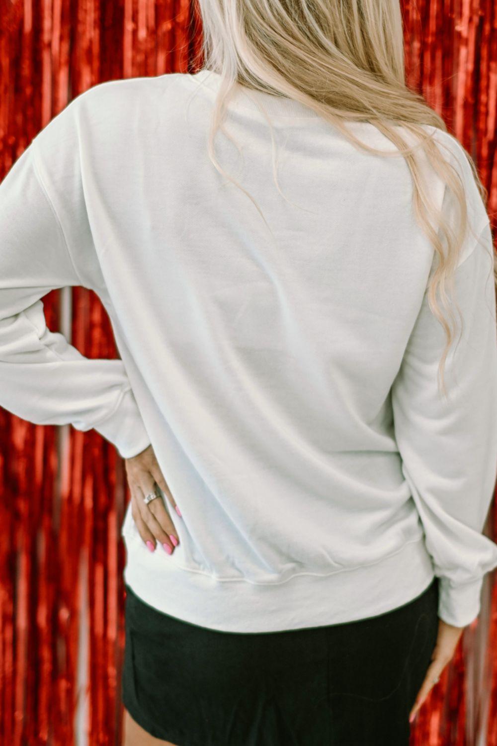 Valentine’s Day XOXO Glitter Round Neck Sweatshirt - Trendy by Luna