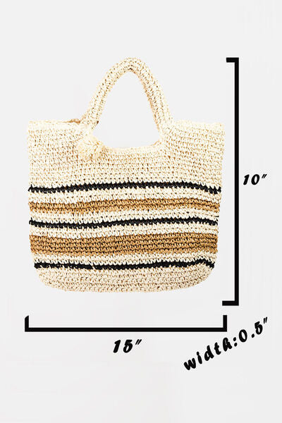 Fame Striped Straw Braided Tote Bag - Trendy by Luna