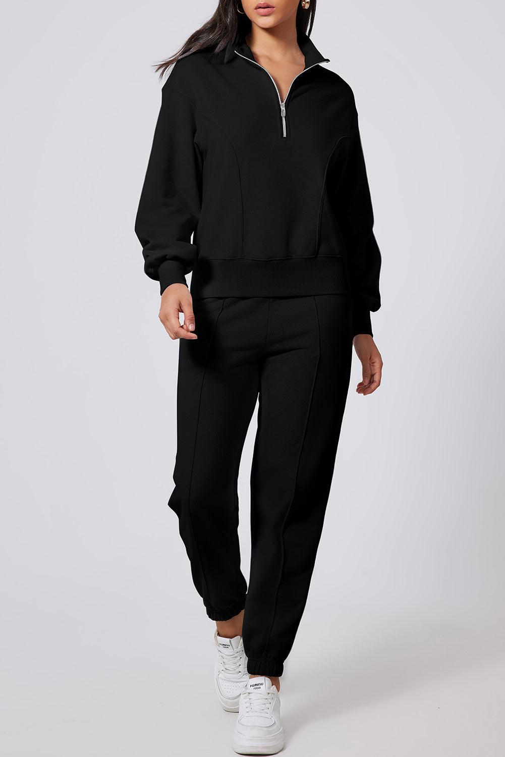 Half Zip Long Sleeve Top and Joggers Active Set - Trendy by Luna