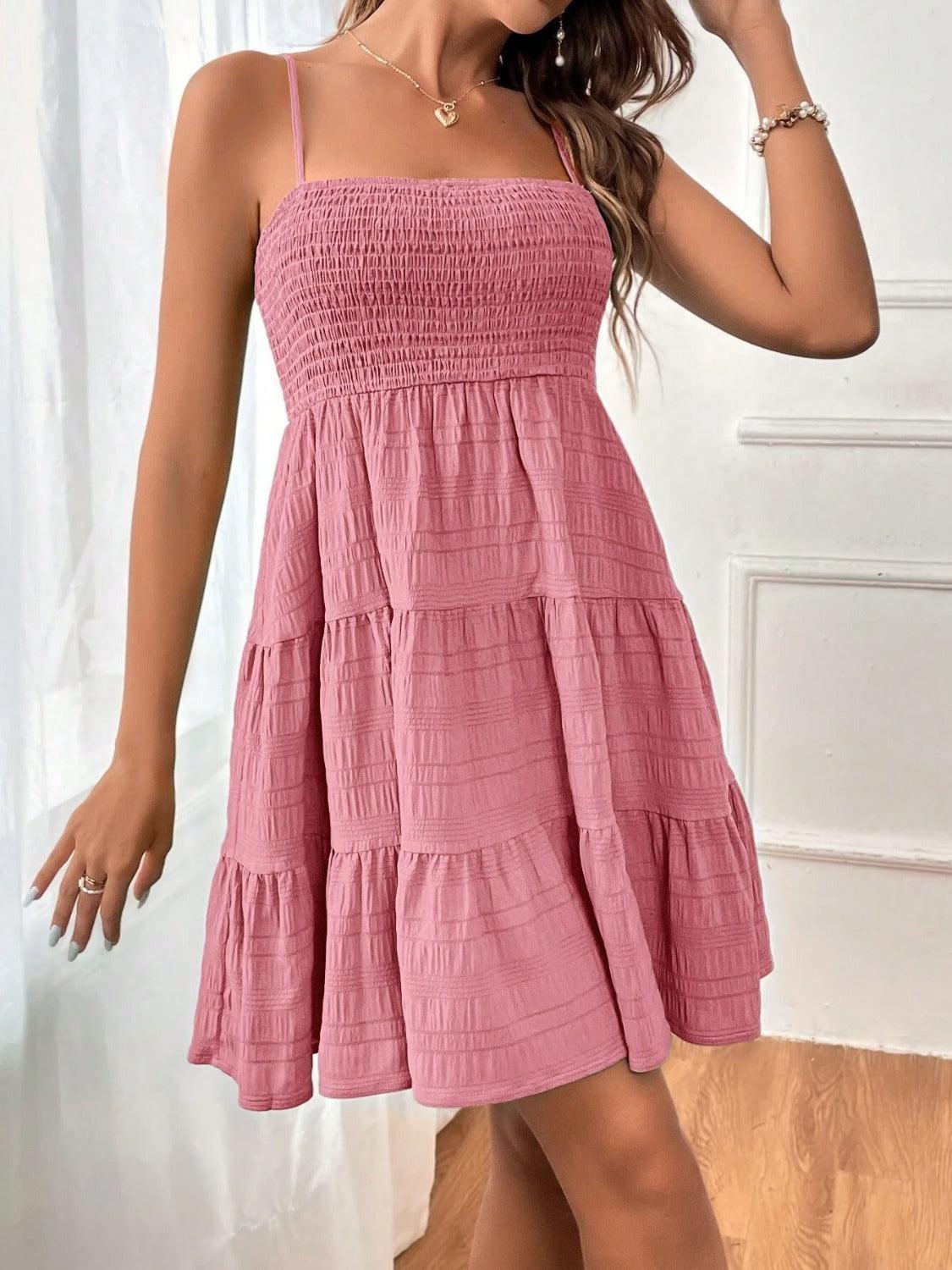 Tiered Smocked Square Neck Cami Dress - Trendy by Luna