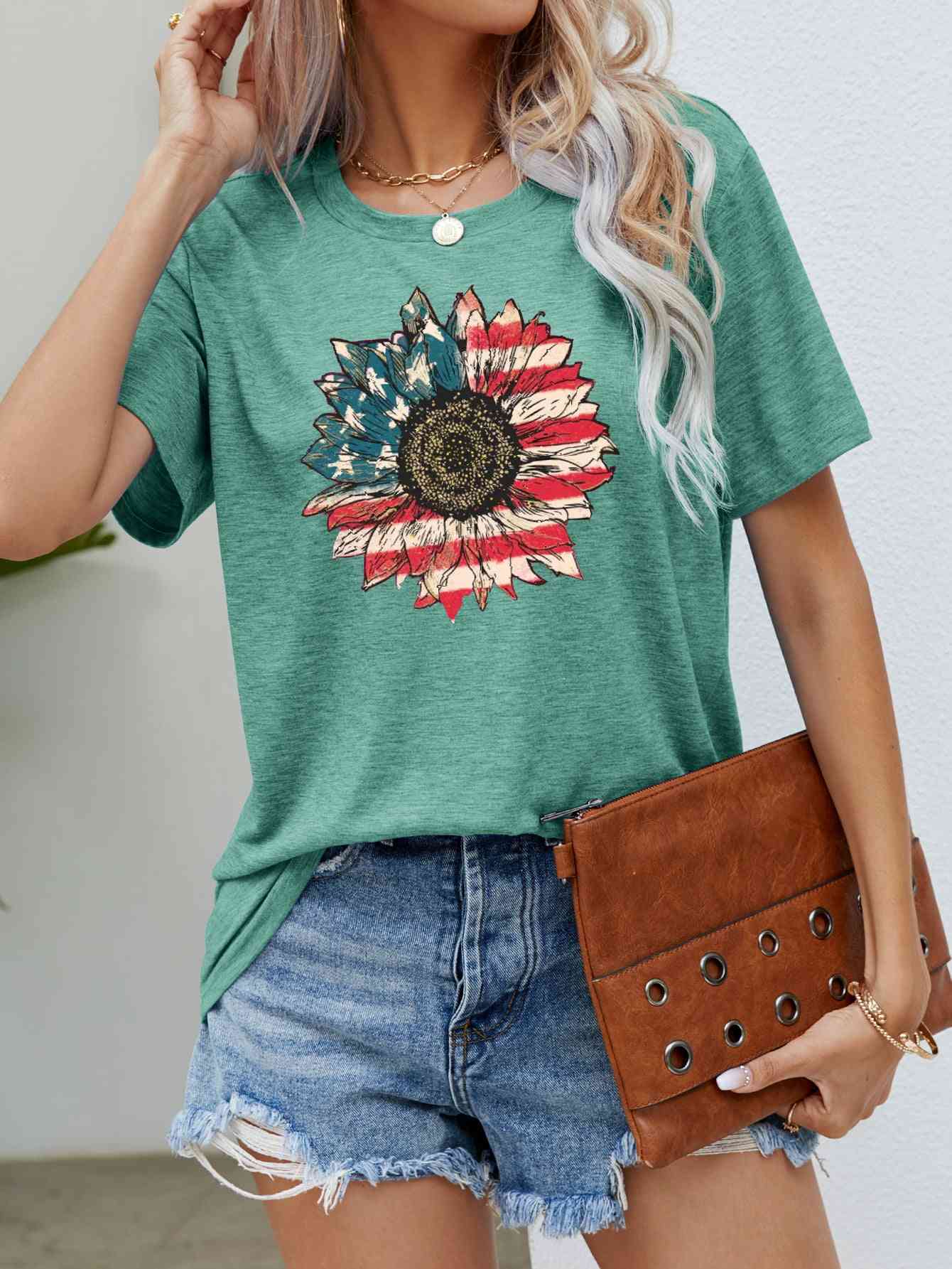 US Flag Flower Graphic Tee - Trendy by Luna