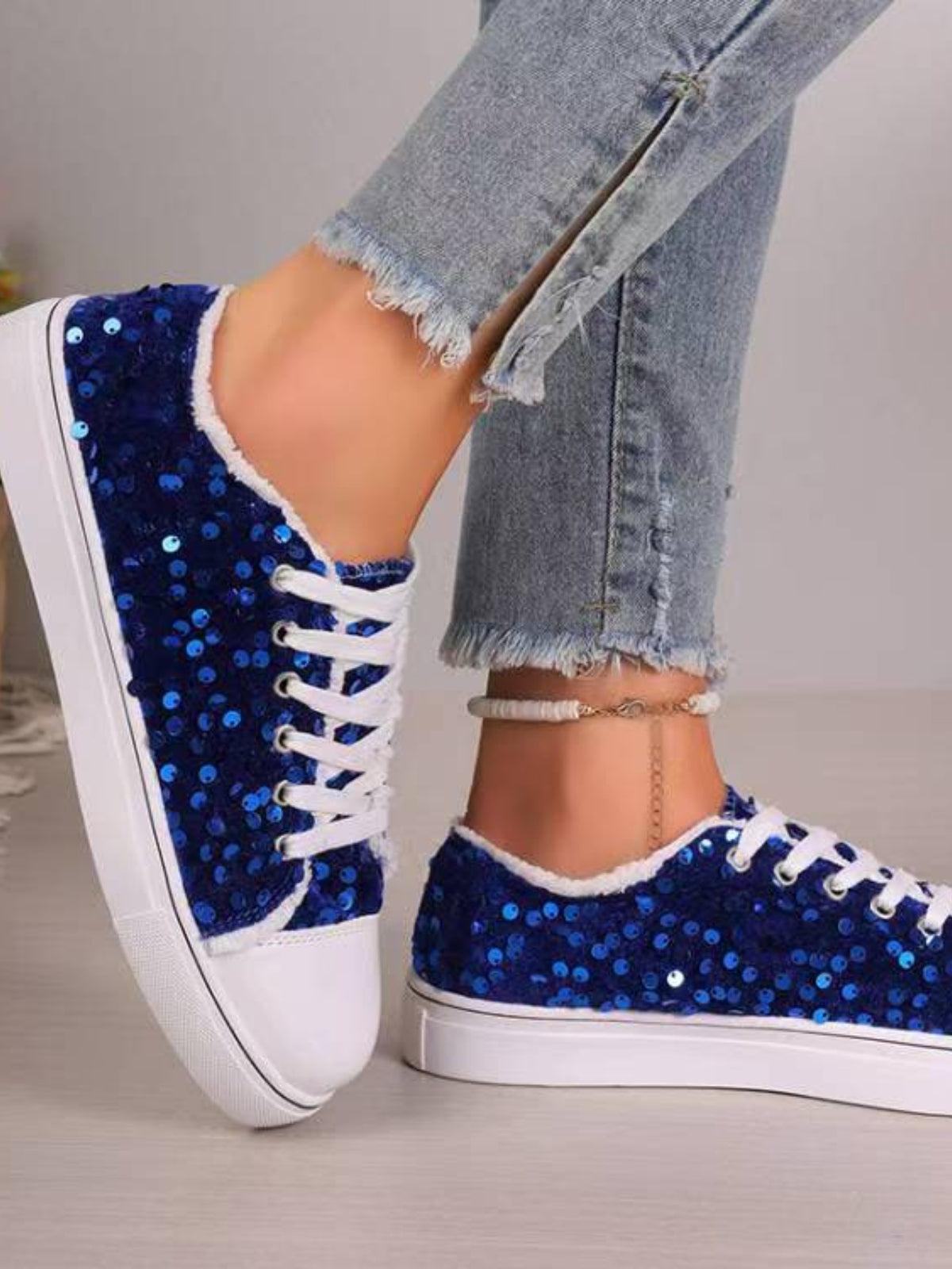 Sequin Round Toe Flat Sneakers - Trendy by Luna