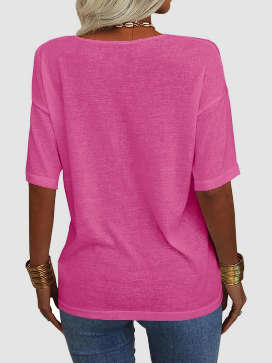 V-Neck Dropped Shoulder Half Sleeve T-Shirt