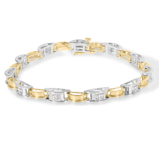 14K Two-Tone Gold 1.00 Cttw Princess-Cut Diamond Chain Link 7" Bracelet (H-I Color, SI1-SI2 Clarity) - Trendy by Luna