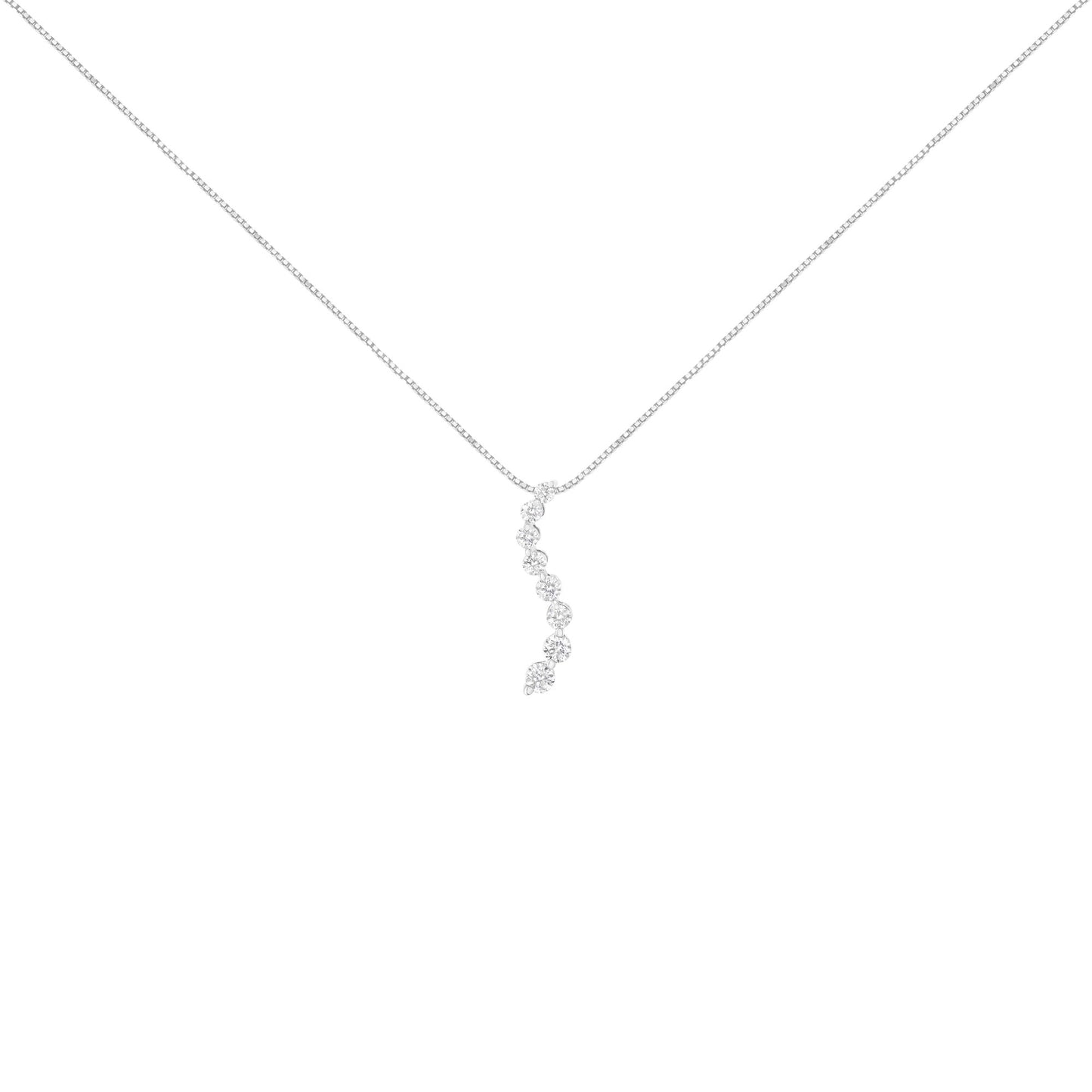 14K White Gold 3.0 Cttw Round-Brilliant & Baguette Cut Diamond S Shaped Graduated 18" Pendant Necklace (I-J Color, I2-I3 Clarity)