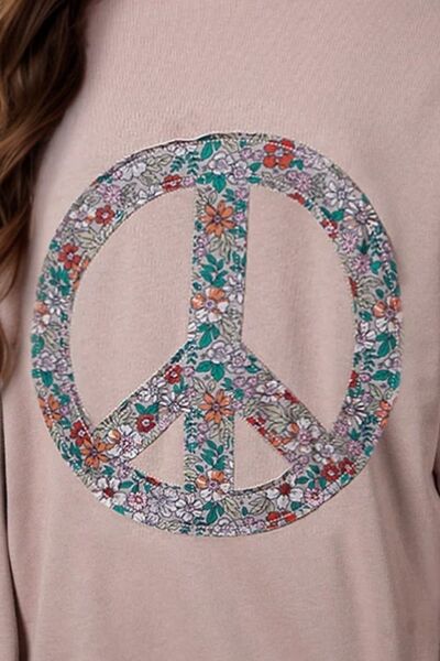 Peace Sign Applique Long Sleeve Sweatshirt - Trendy by Luna