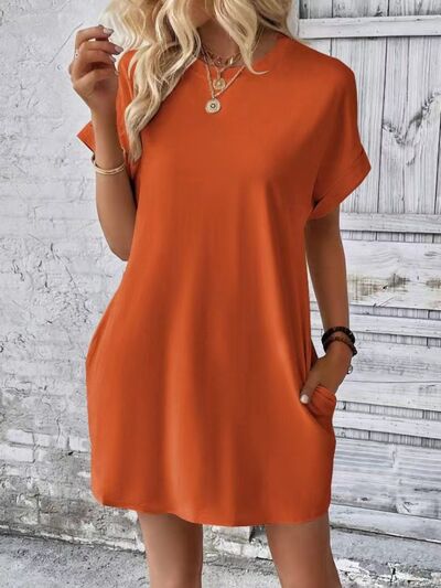 Short Sleeve Mini Tee Dress with Pockets - Trendy by Luna