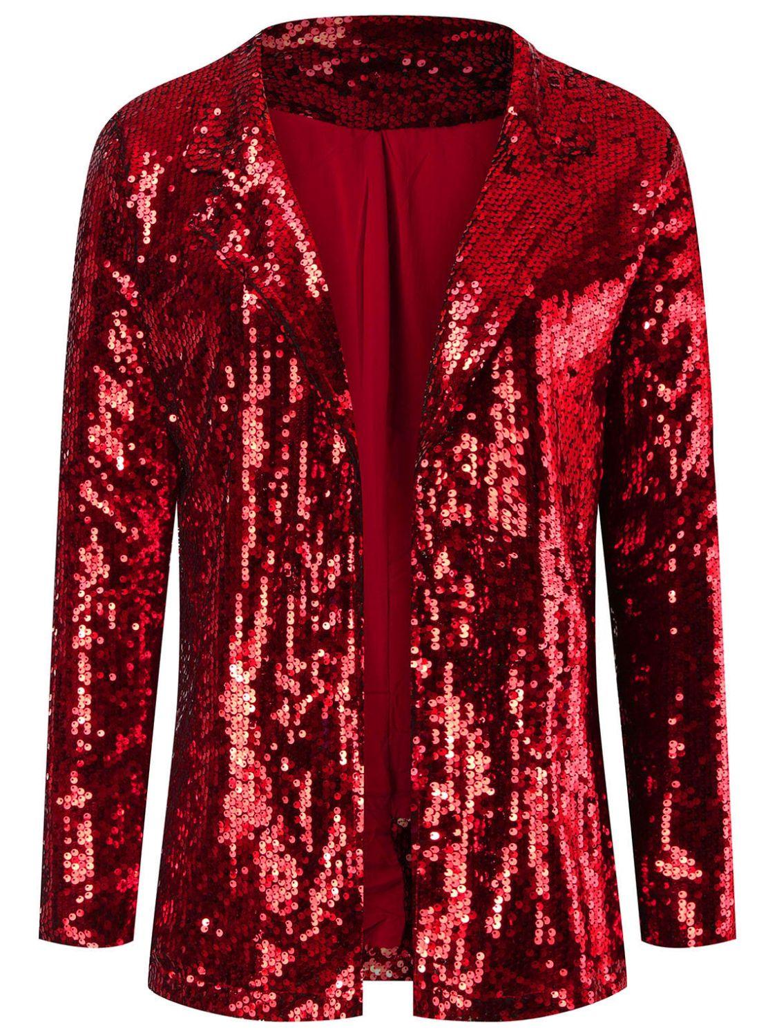 Sequin Lapel Collar Long Sleeve Blazer - Trendy by Luna