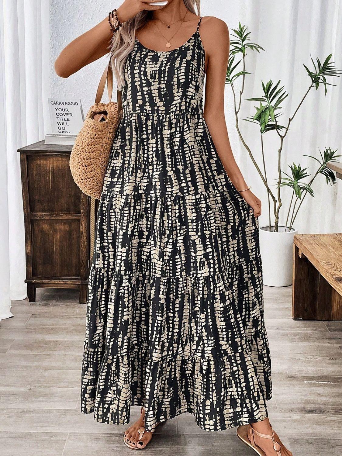 Printed Scoop Neck Maxi Cami Dress - Trendy by Luna