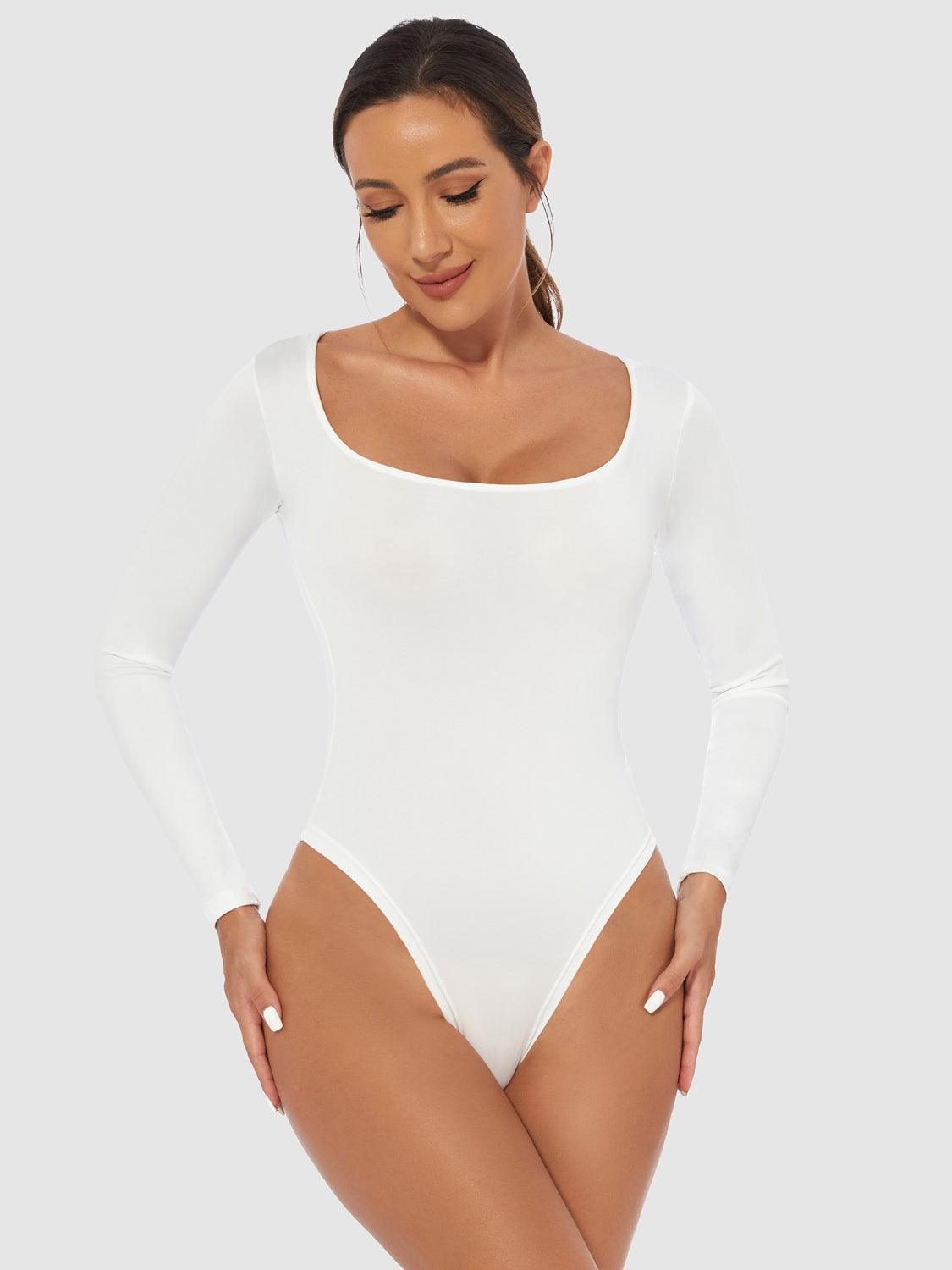 Full Size Scoop Neck Long Sleeve Bodysuit - Trendy by Luna