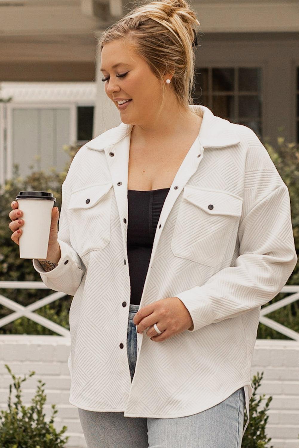 Plus Size Snap Down Dropped Shoulder Jacket - Trendy by Luna