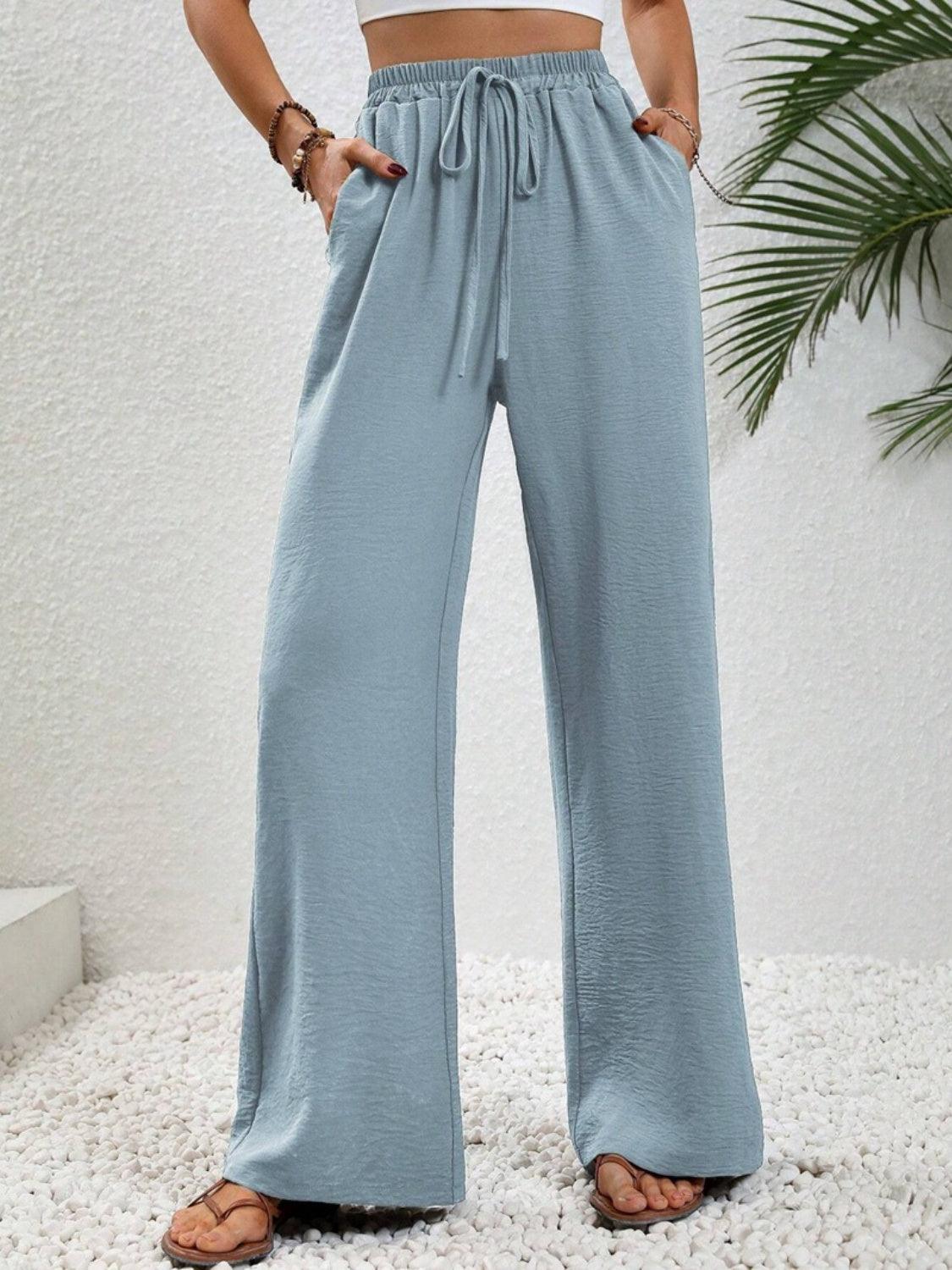 Wide Leg Drawstring Pants - Trendy by Luna