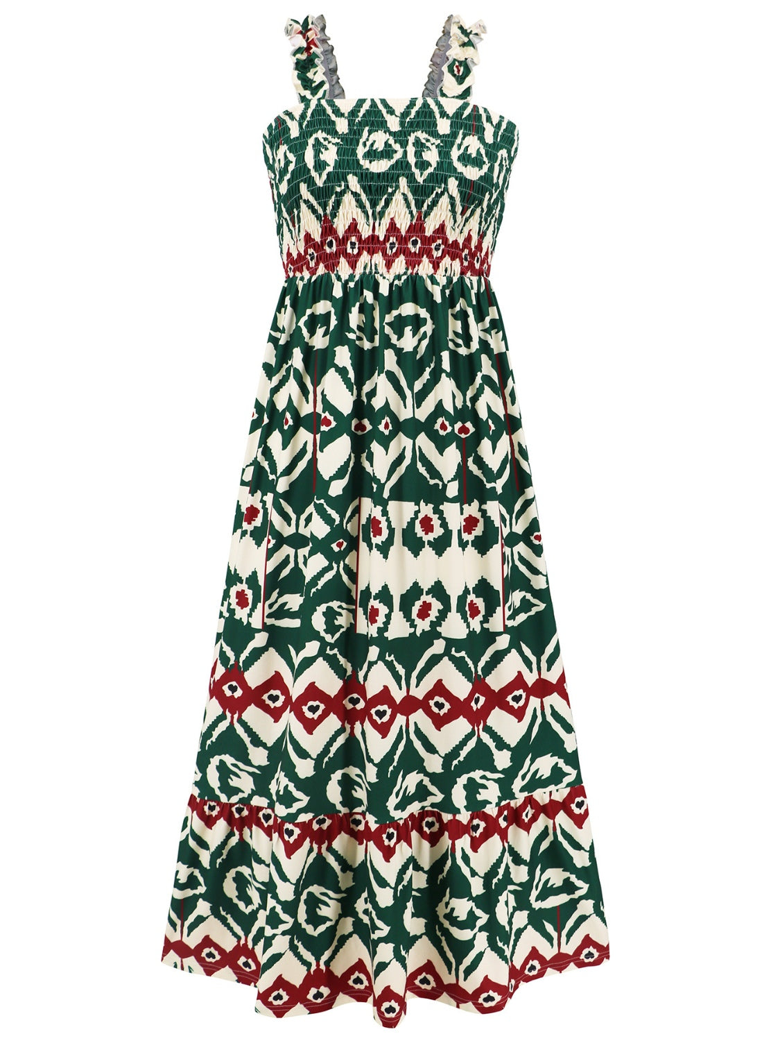 Smocked Printed Square Neck Sleeveless Dress - Trendy by Luna