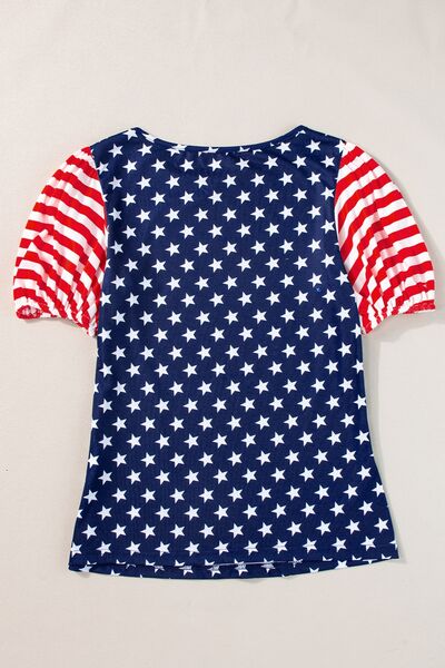 Stars and Stripes Round Neck Short Sleeve Top - Trendy by Luna