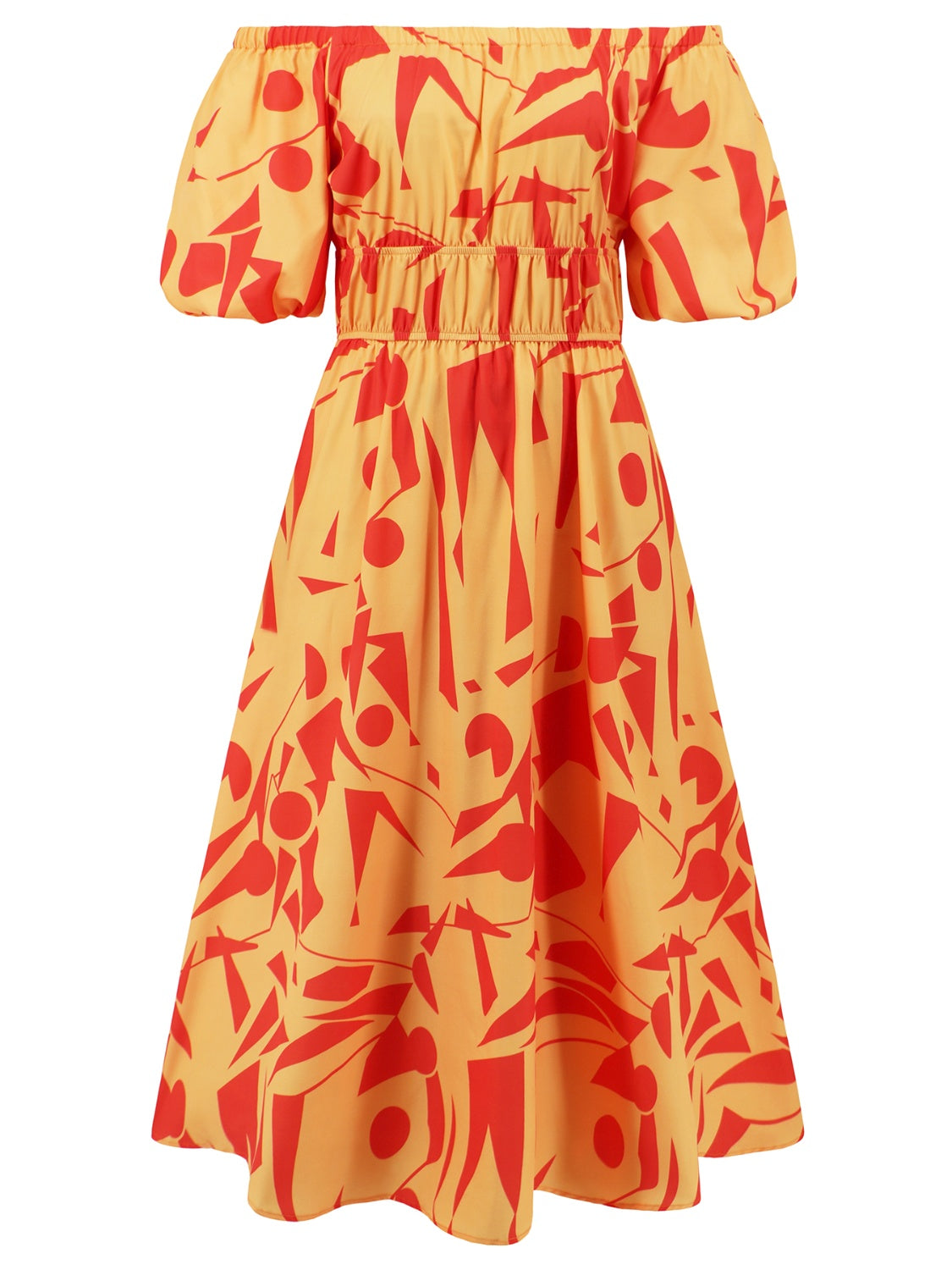 Printed Off-Shoulder Balloon Sleeve Dress - Trendy by Luna