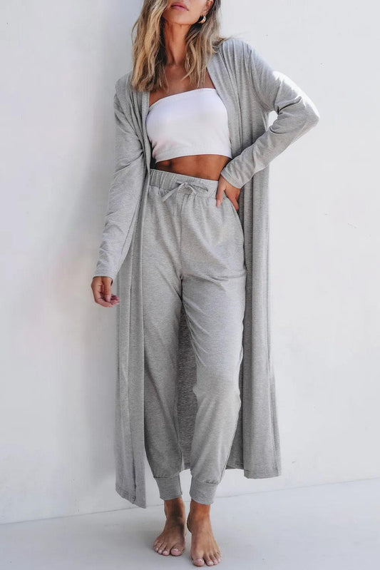 Open Front Long Sleeve Cardigan and Pants Lounge Set - Trendy by Luna