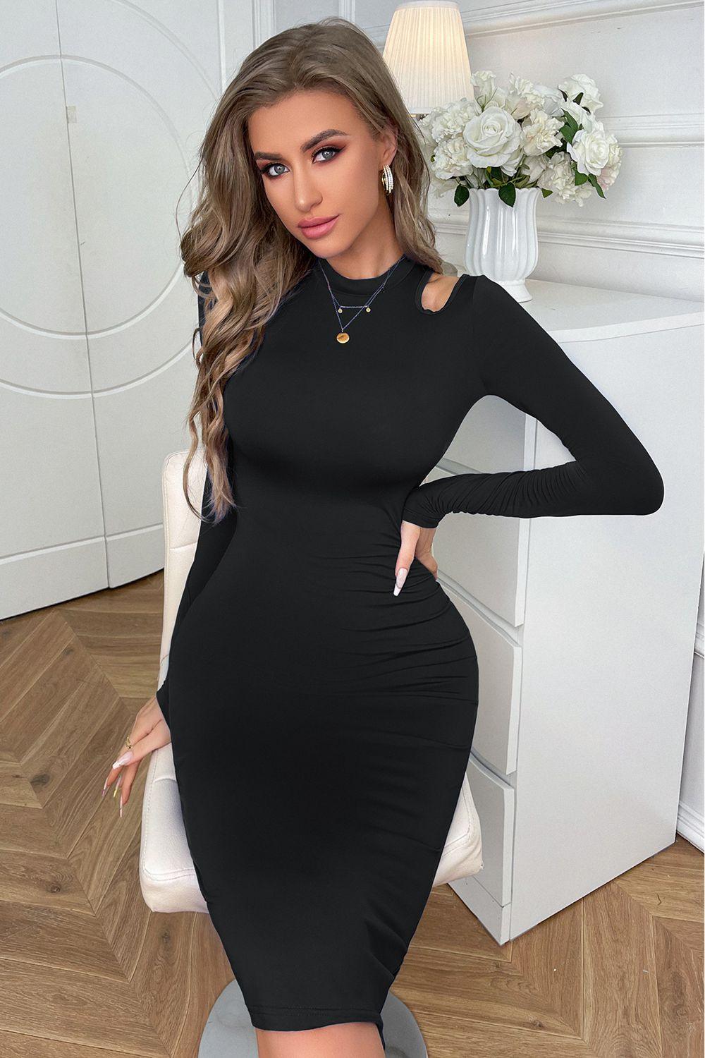 Cutout Long Sleeve Pencil Dress - Trendy by Luna