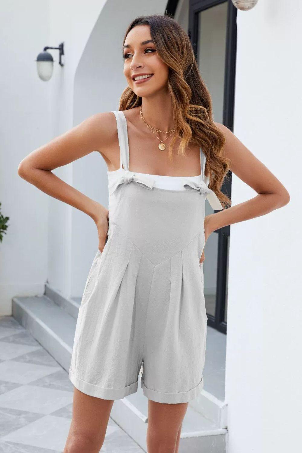 Knotted Strap Romper with Pockets - Trendy by Luna