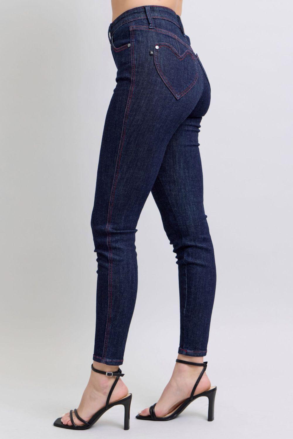 Full Size Heart Shaped Back Pockets Skinny Jeans - Trendy by Luna