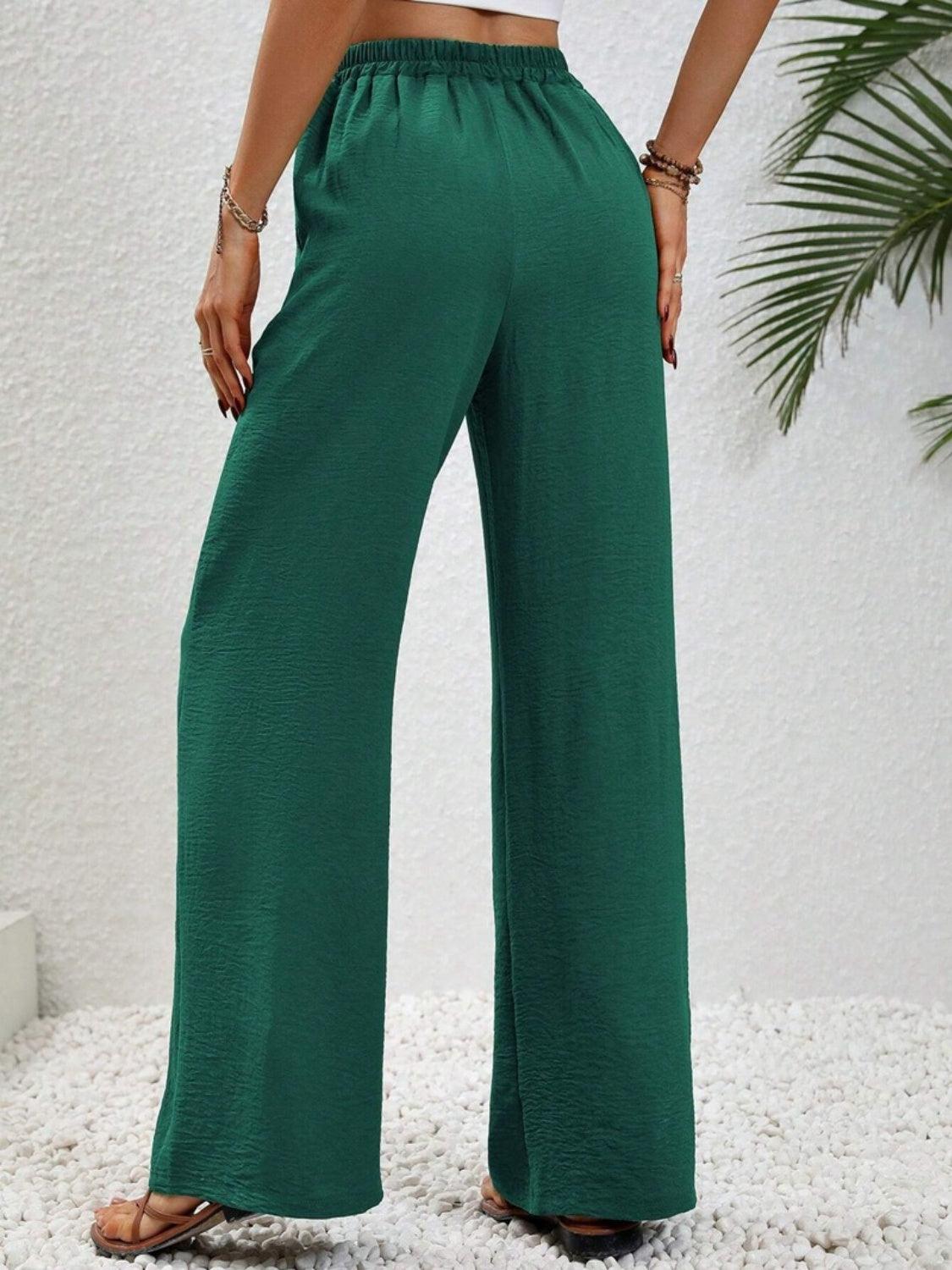 Wide Leg Drawstring Pants - Trendy by Luna