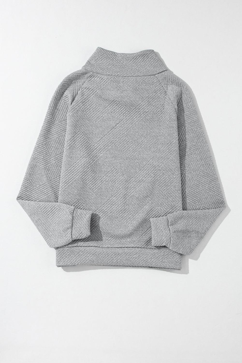 Textured Turtleneck Long Sleeve Sweatshirt - Trendy by Luna