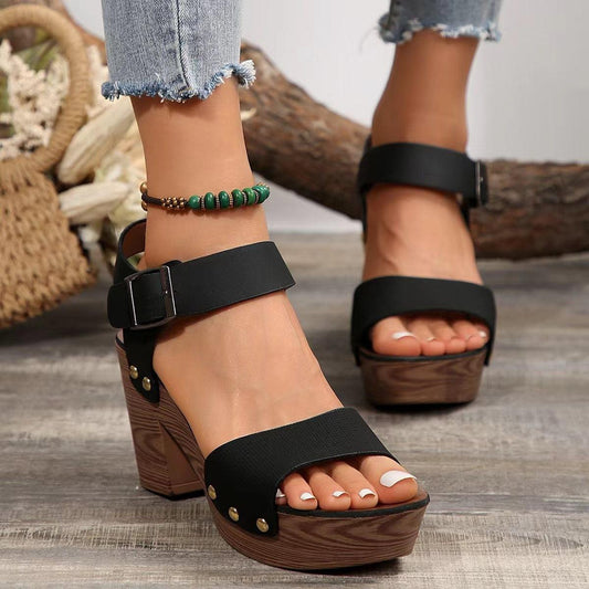 Peep Toe Block Heel Sandals - Trendy by Luna