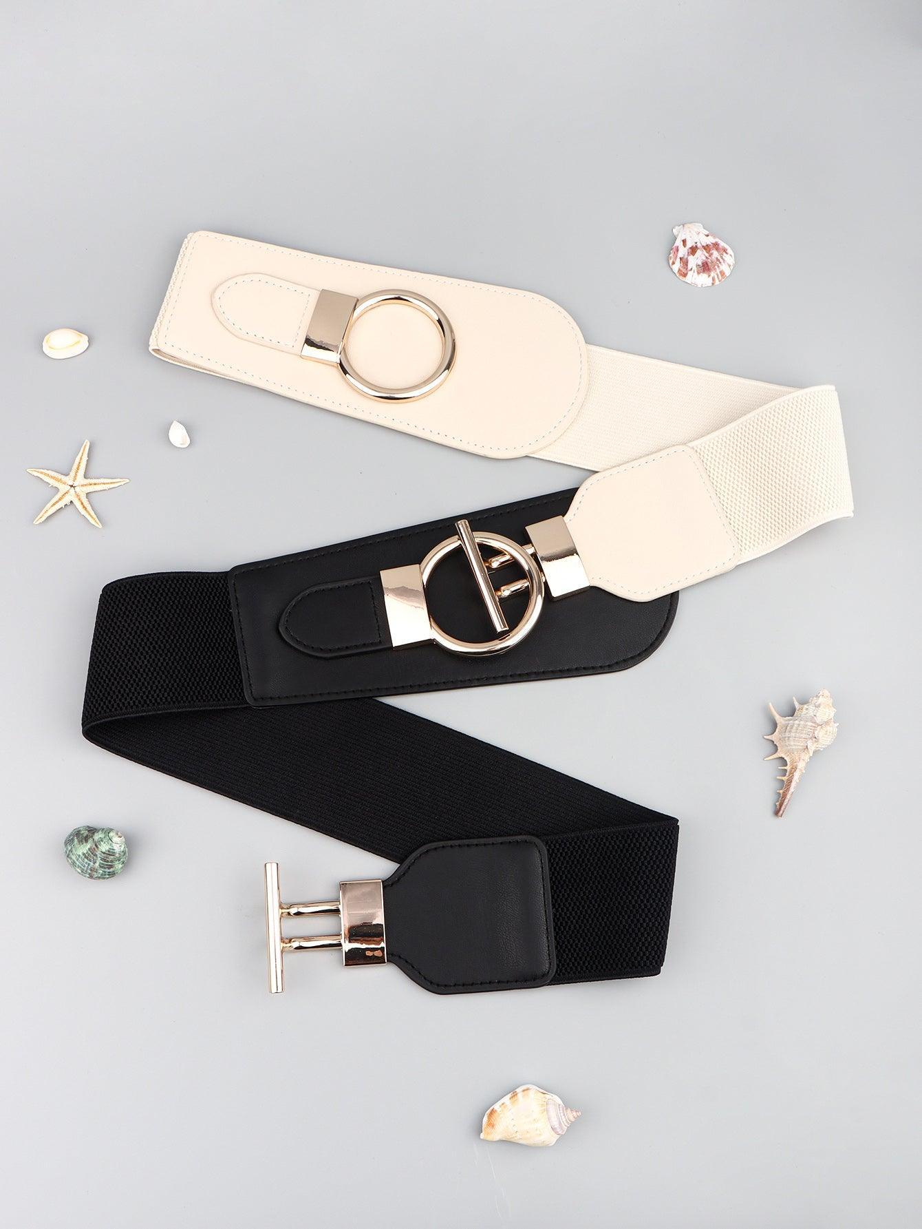 PU Elastic Wide Belt with Alloy Buckle - Trendy by Luna