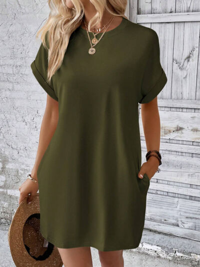 Short Sleeve Mini Tee Dress with Pockets - Trendy by Luna