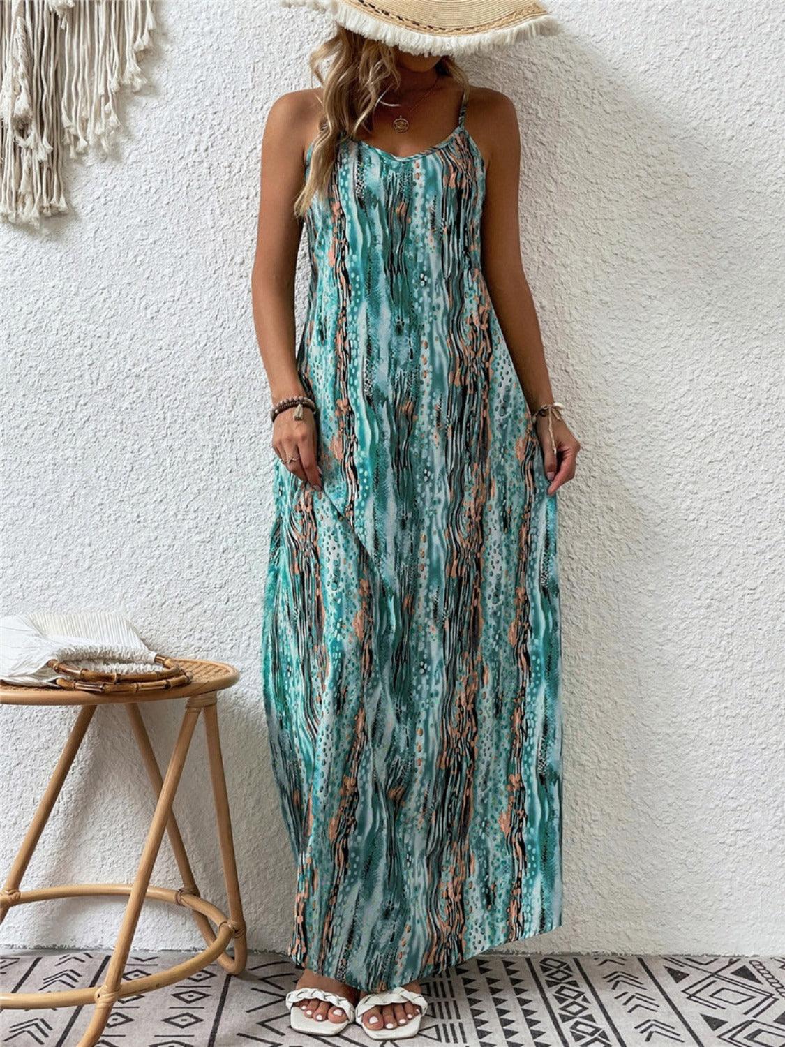 Full Size Printed Scoop Neck Maxi Cami Dress - Trendy by Luna