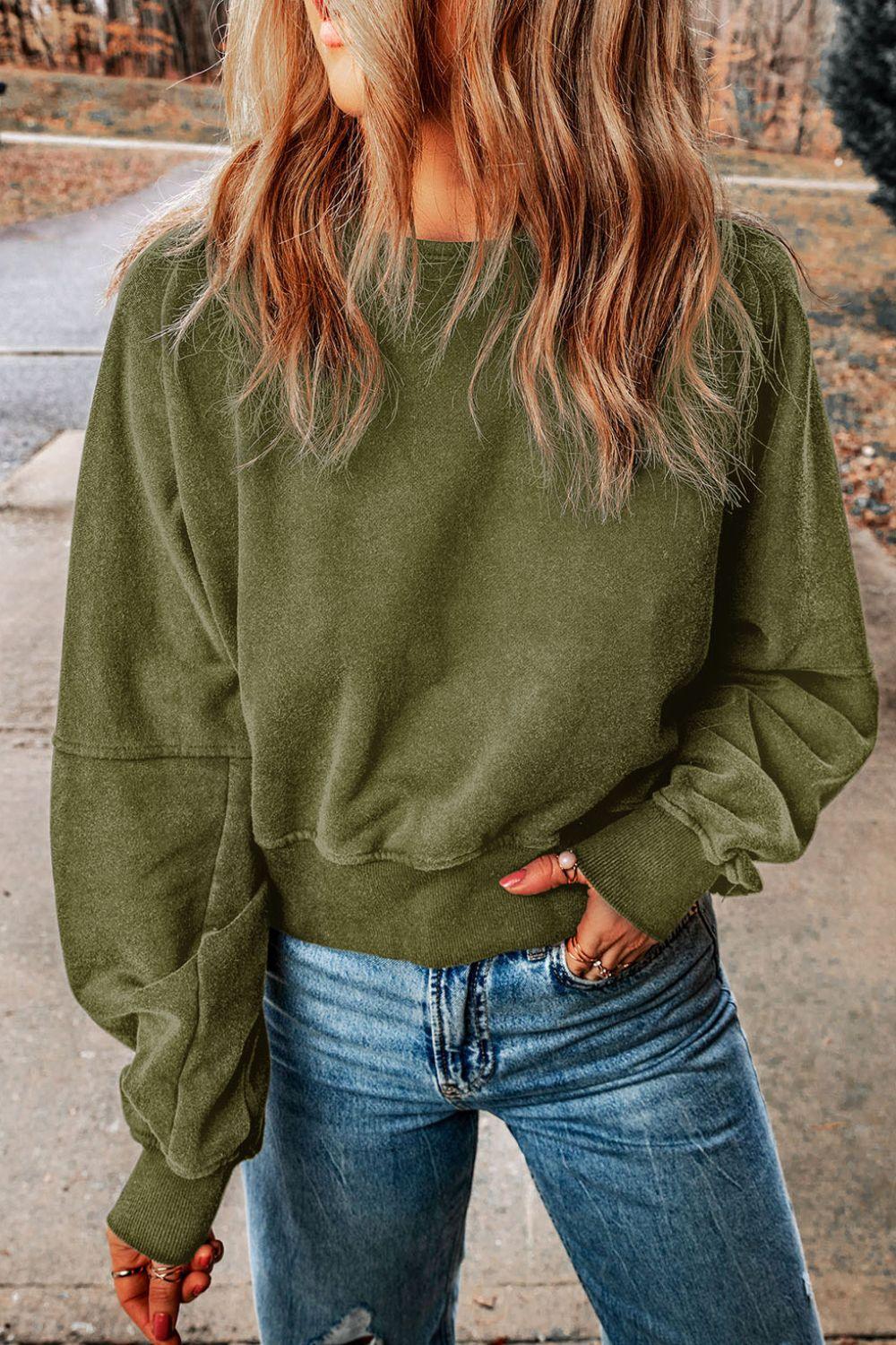 Cutout Round Neck Long Sleeve Sweatshirt - Trendy by Luna