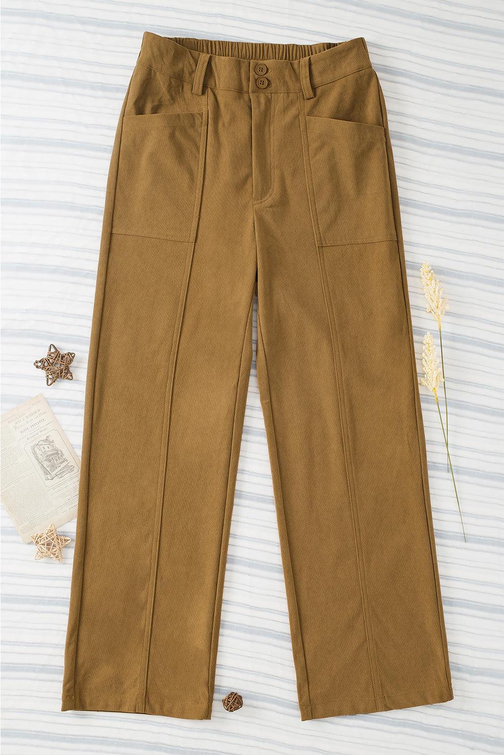 Half Elastic Waist Straight Pants - Trendy by Luna