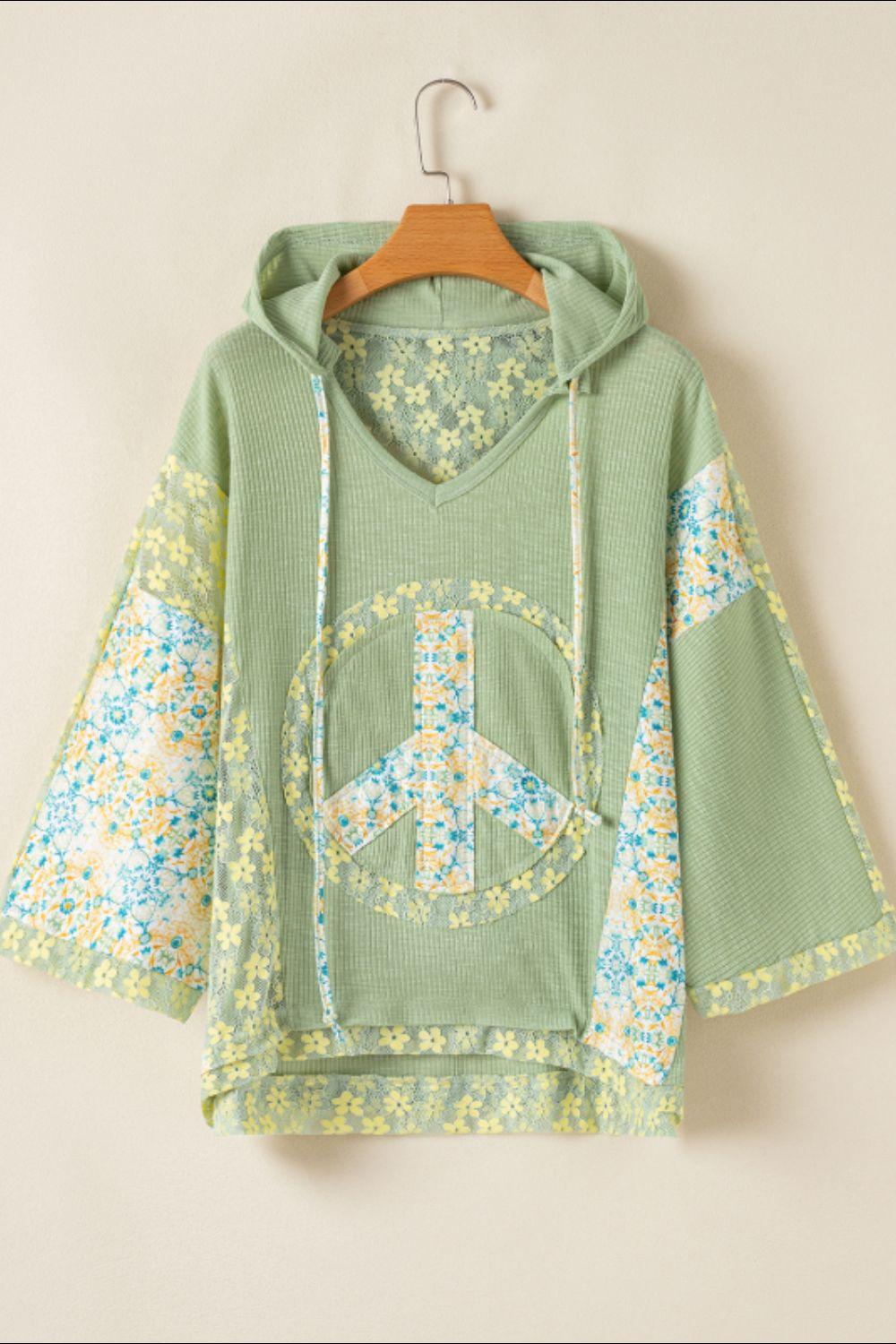 Peace Patch Batwing Sleeve Hooded Blouse - Trendy by Luna