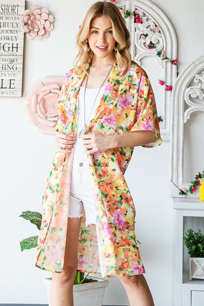 Full Size Half Sleeve Multi Color Floral Open Cardigan - Trendy by Luna