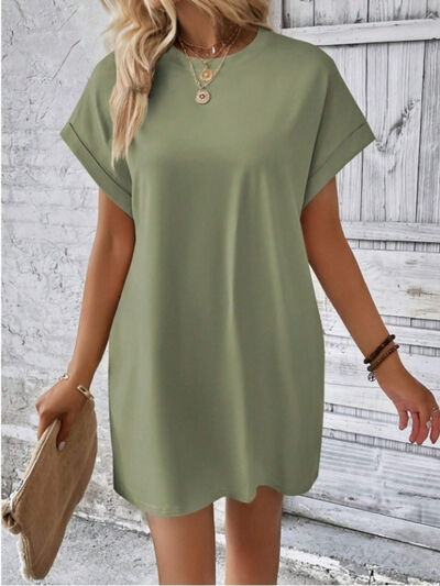 Short Sleeve Mini Tee Dress with Pockets - Trendy by Luna