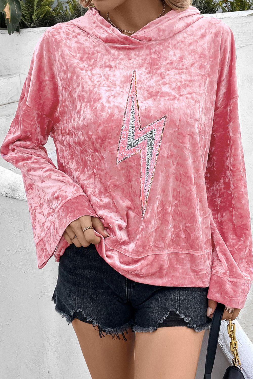 Thunderbolt Sequin Long Sleeve Hoodie - Trendy by Luna