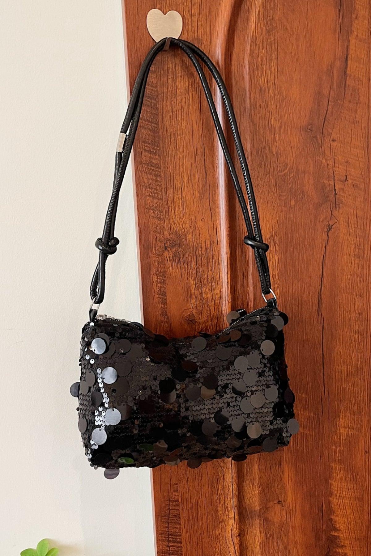 Sequin Knotted Straps Shoulder Bag - Trendy by Luna