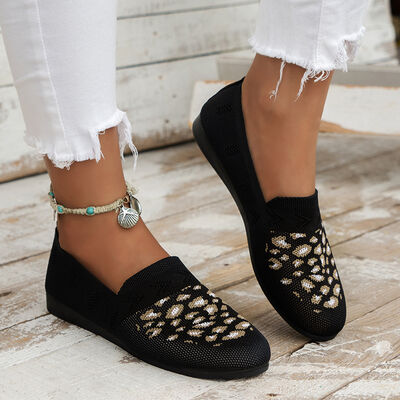 Leopard Mesh Round Toe Flat Slip-Ons - Trendy by Luna