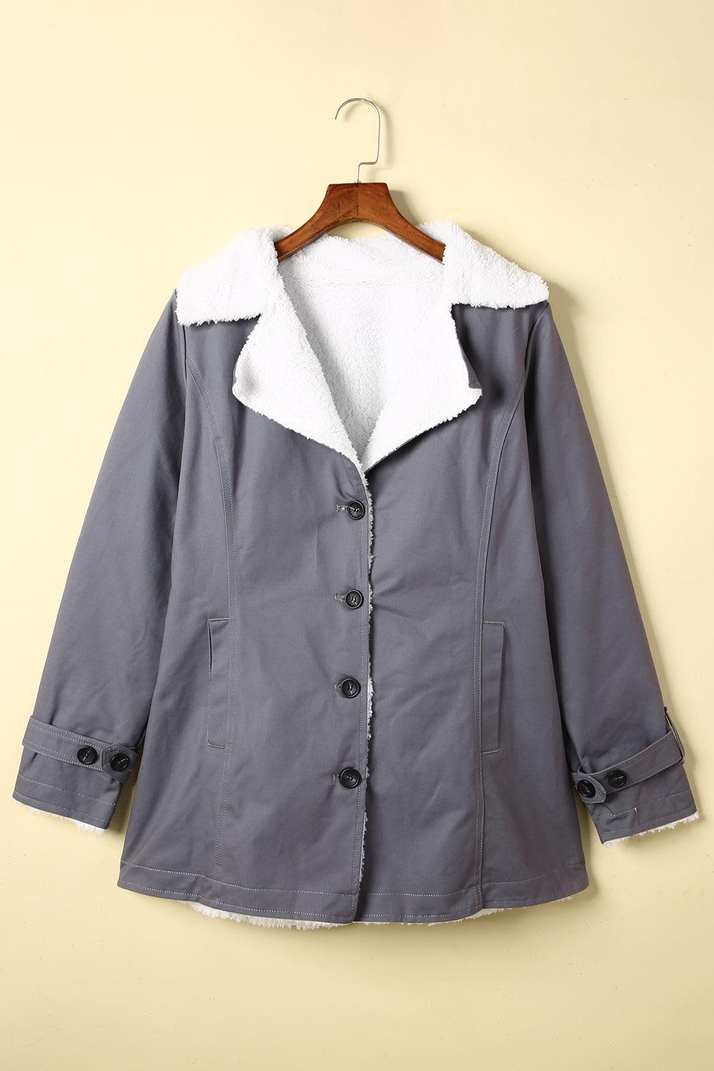 Pocketed Button Up Collared Neck Coat - Trendy by Luna