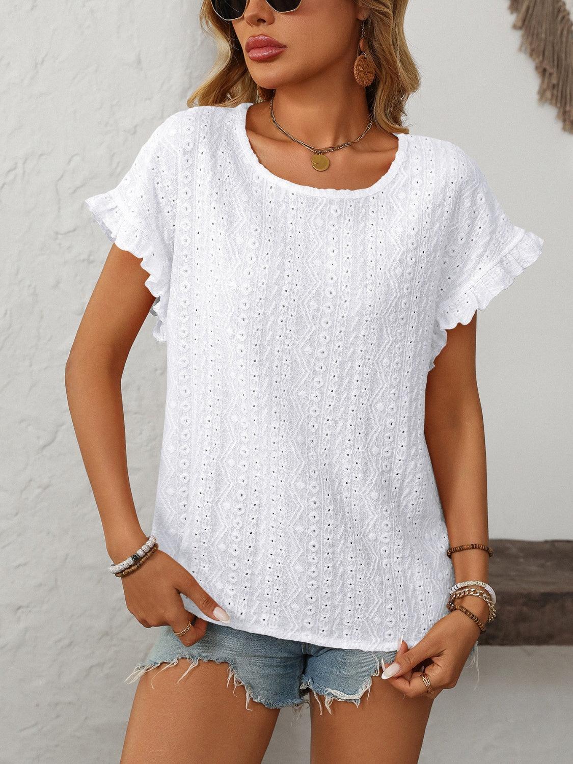 Round Neck Short Sleeve Top - Trendy by Luna