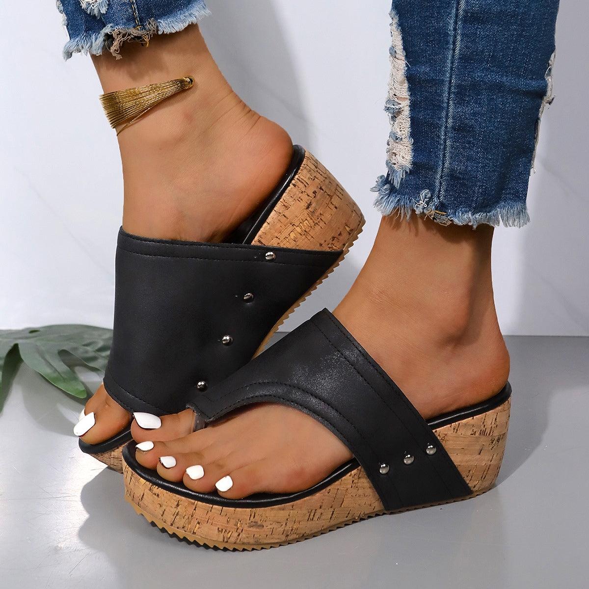 PU Leather Wedge Sandals - Trendy by Luna