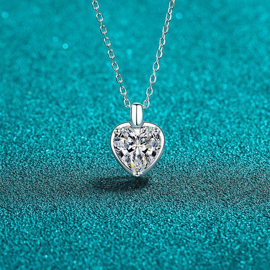 2 Carat Moissanite 925 Sterling Silver Heart Shape Necklace - Trendy by Luna