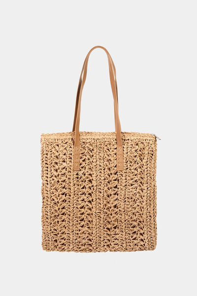 Fame Straw Braided Tote Bag - Trendy by Luna