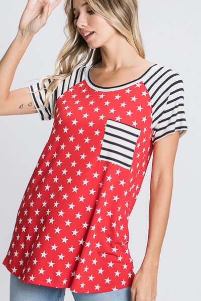 Heimish Full Size Star & Striped Round Neck Short Sleeve T-Shirt Plus Size - Trendy by Luna